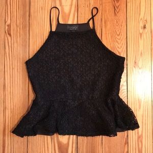 Topshop fitted lace spaghetti strap peplum top